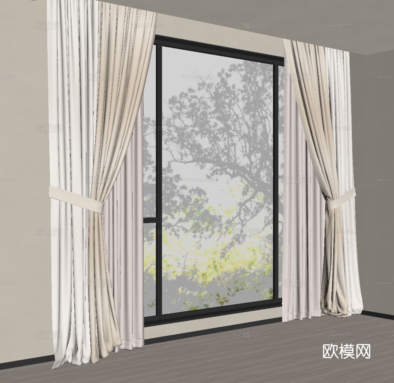 现代窗帘 布艺窗帘 纱帘su模型su模型