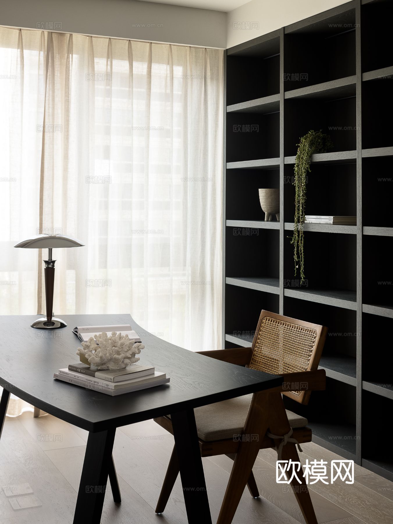 现代宋代美学家装效果图卧室客厅餐厅 高级灰极简设计中式效果图下载（渲染图12）