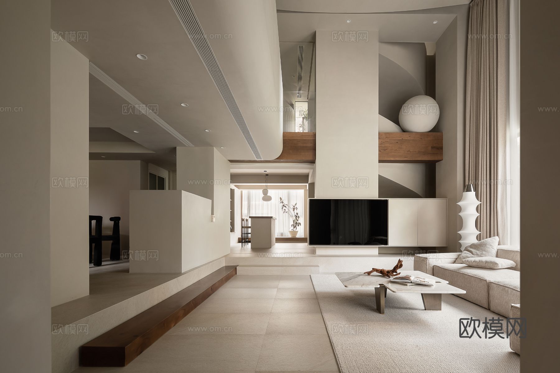 侘寂家装设计 客厅卧室餐厅 高级灰 极简设计效果图下载（渲染图5）