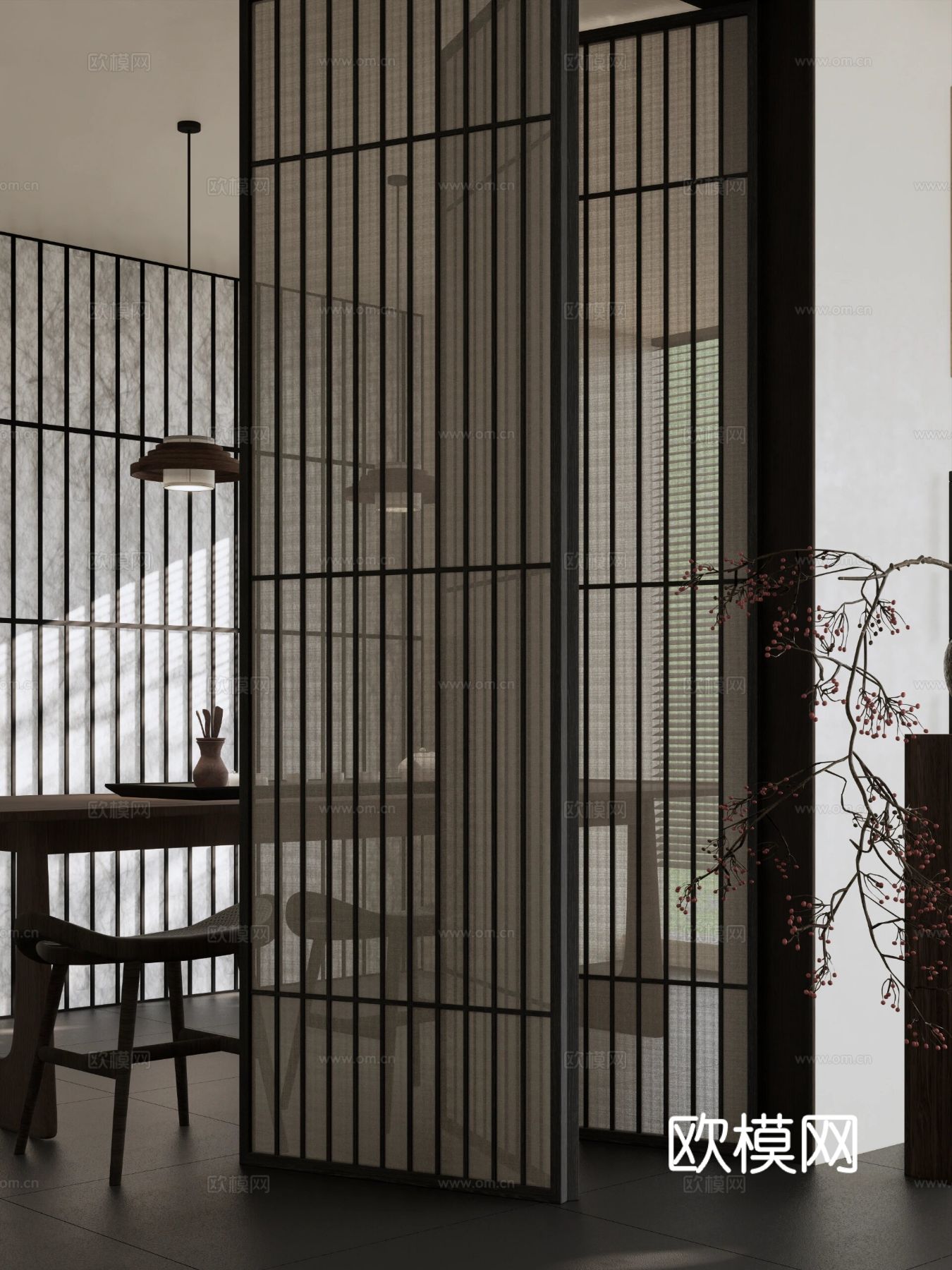 现代宋代美学家装效果图卧室客厅餐厅 高级灰极简设计中式效果图下载（渲染图7）