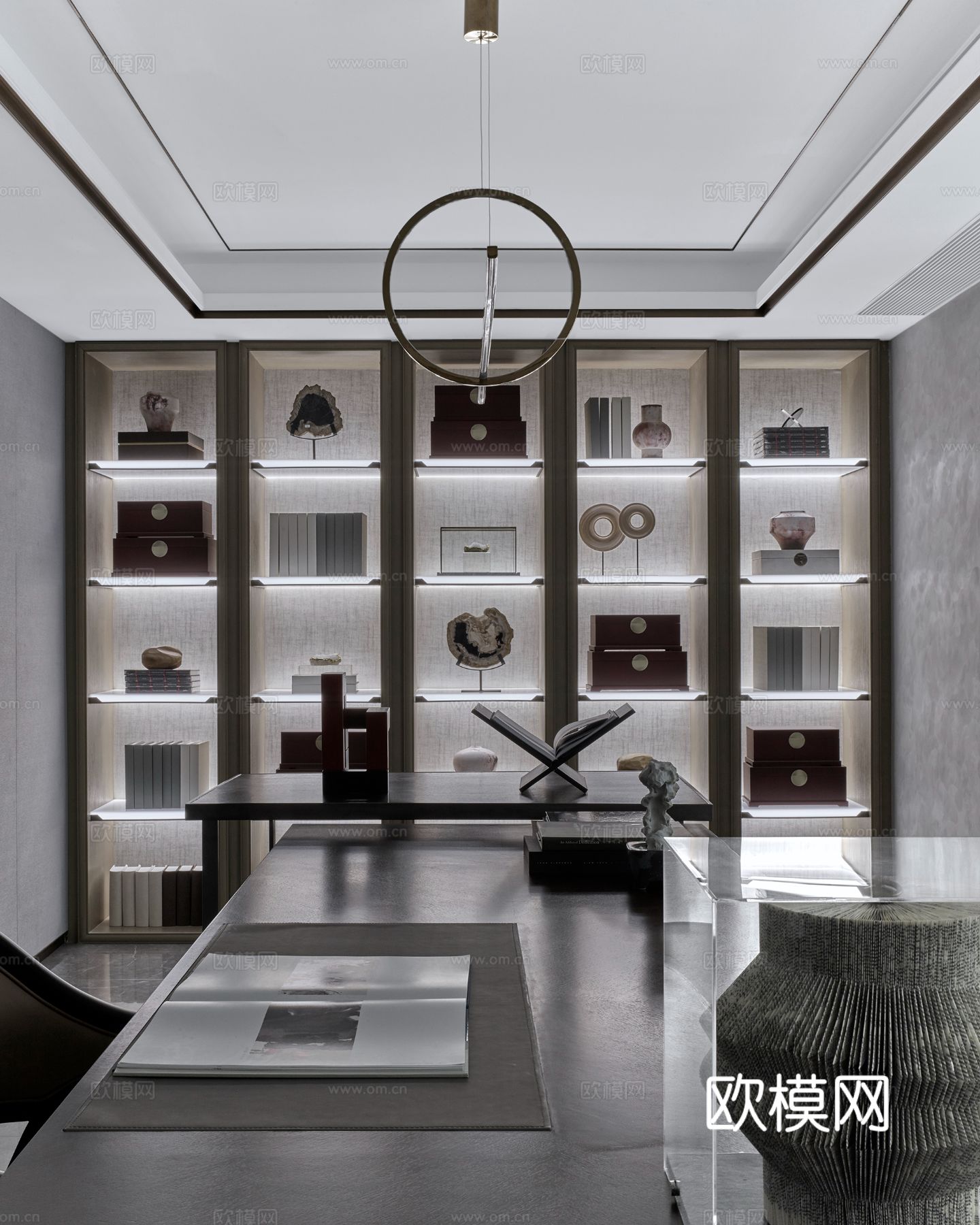 新中式家装效果图卧室客厅餐厅 高级灰极简设计高级灰效果图下载（渲染图6）