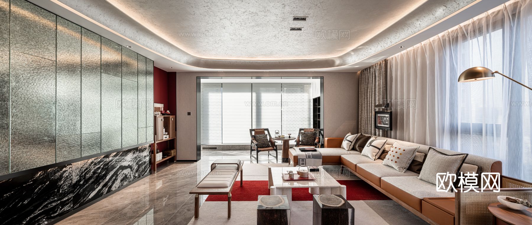 现代宋代美学家装效果图卧室客厅餐厅 高级灰极简设计中式效果图下载（渲染图8）