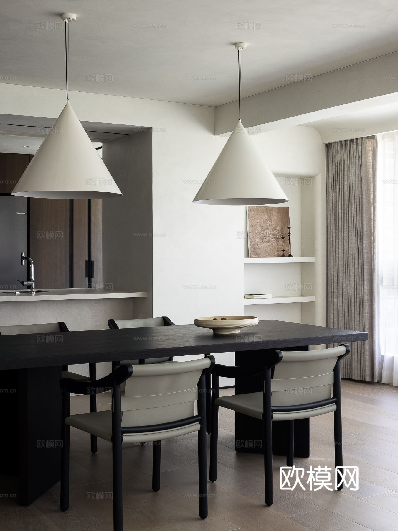 现代宋代美学家装效果图卧室客厅餐厅 高级灰极简设计中式效果图下载（渲染图9）