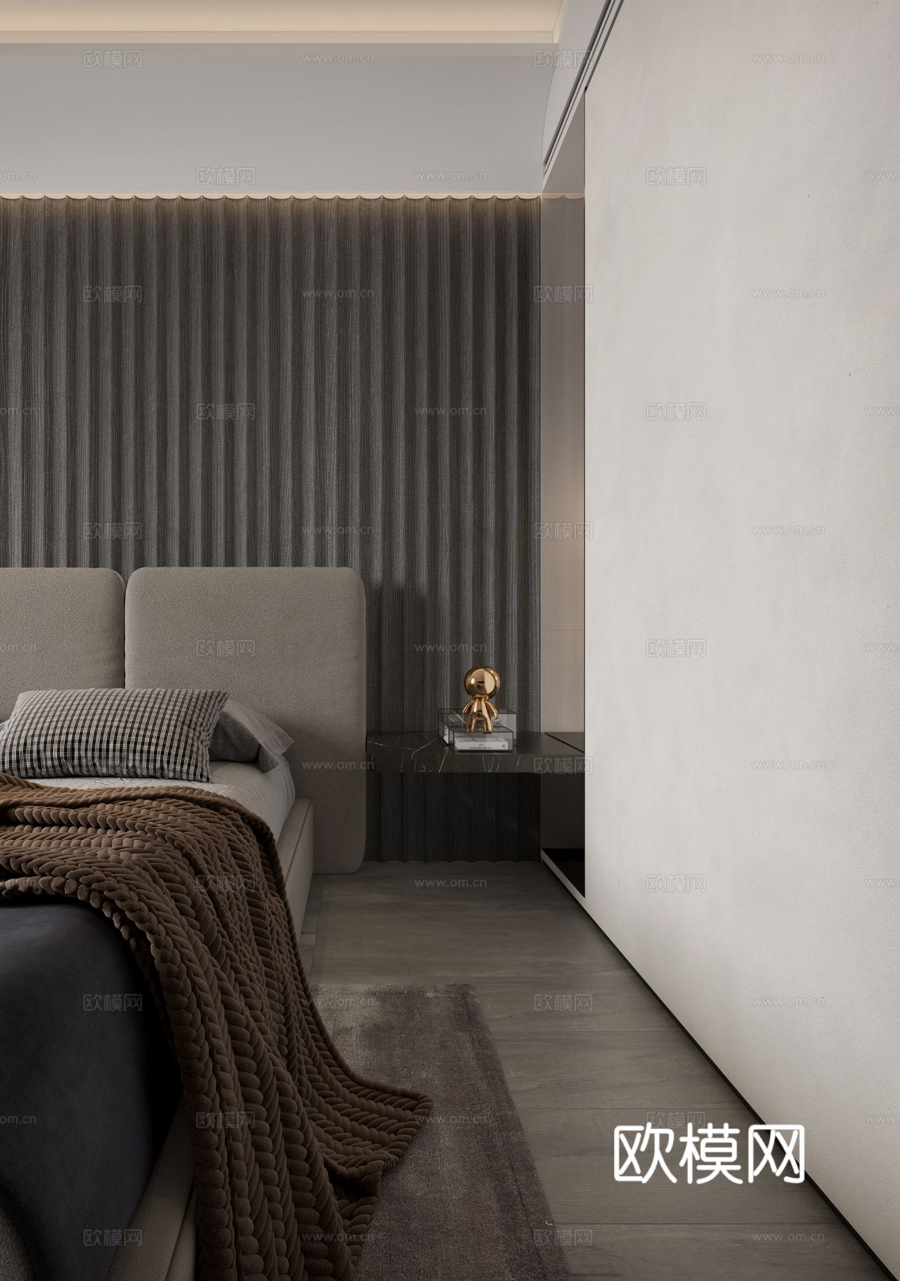 现代侘寂家装设计 客厅卧室餐厅 高级灰 极简设计效果图下载（渲染图3）
