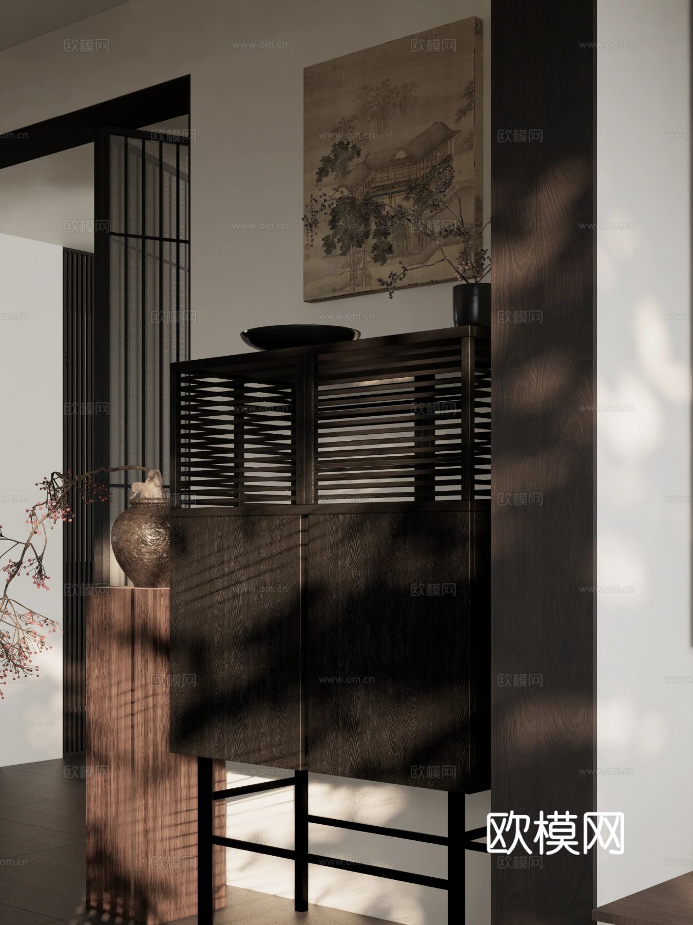 现代宋代美学家装效果图卧室客厅餐厅 高级灰极简设计中式效果图下载（渲染图4）