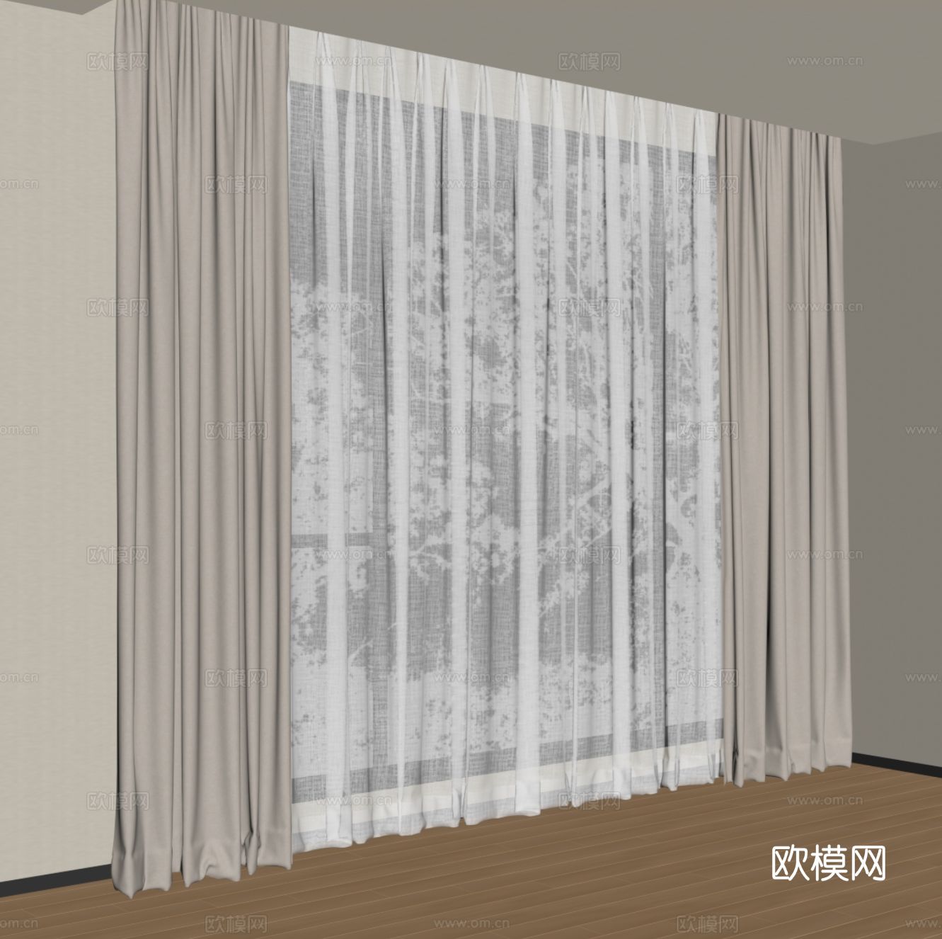现代窗帘 布艺窗帘 纱帘su模型