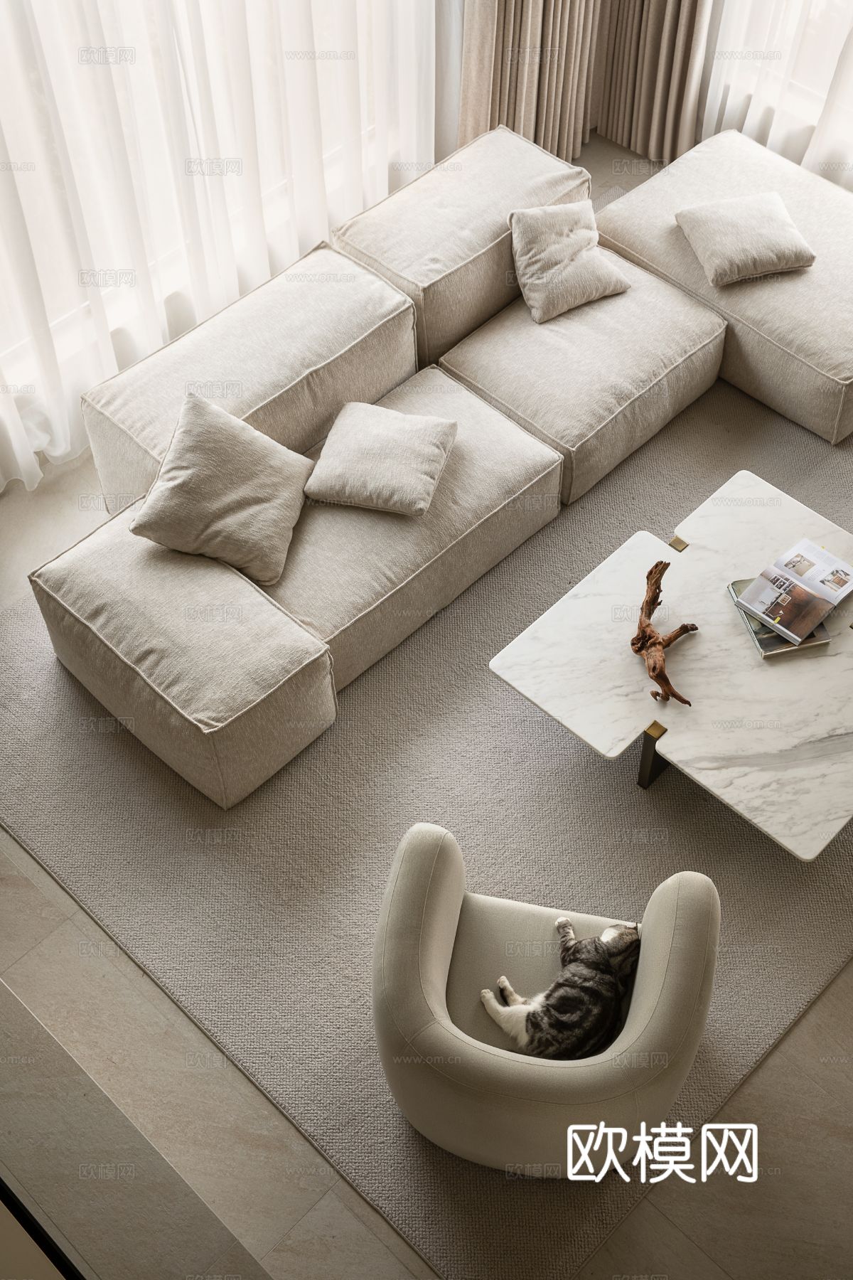 侘寂家装设计 客厅卧室餐厅 高级灰 极简设计效果图下载（渲染图8）