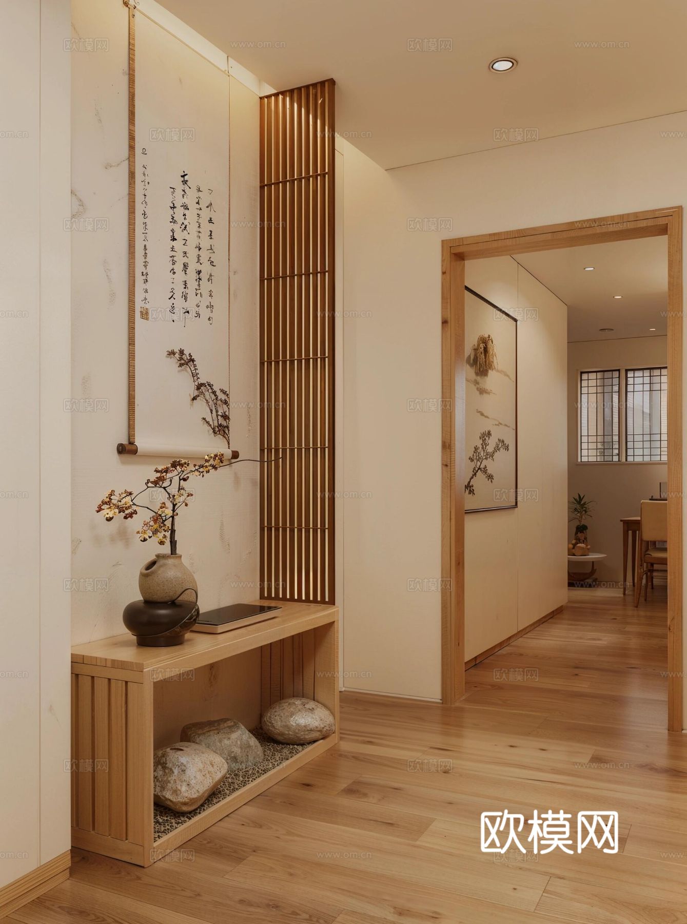 现代宋代美学家装效果图卧室客厅餐厅 高级灰极简设计中式效果图下载（渲染图4）