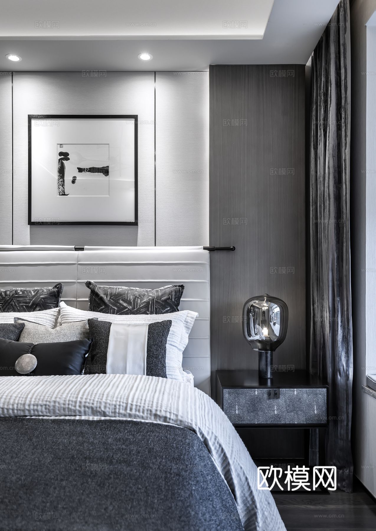 新中式家装效果图卧室客厅餐厅 高级灰极简设计高级灰效果图下载（渲染图3）