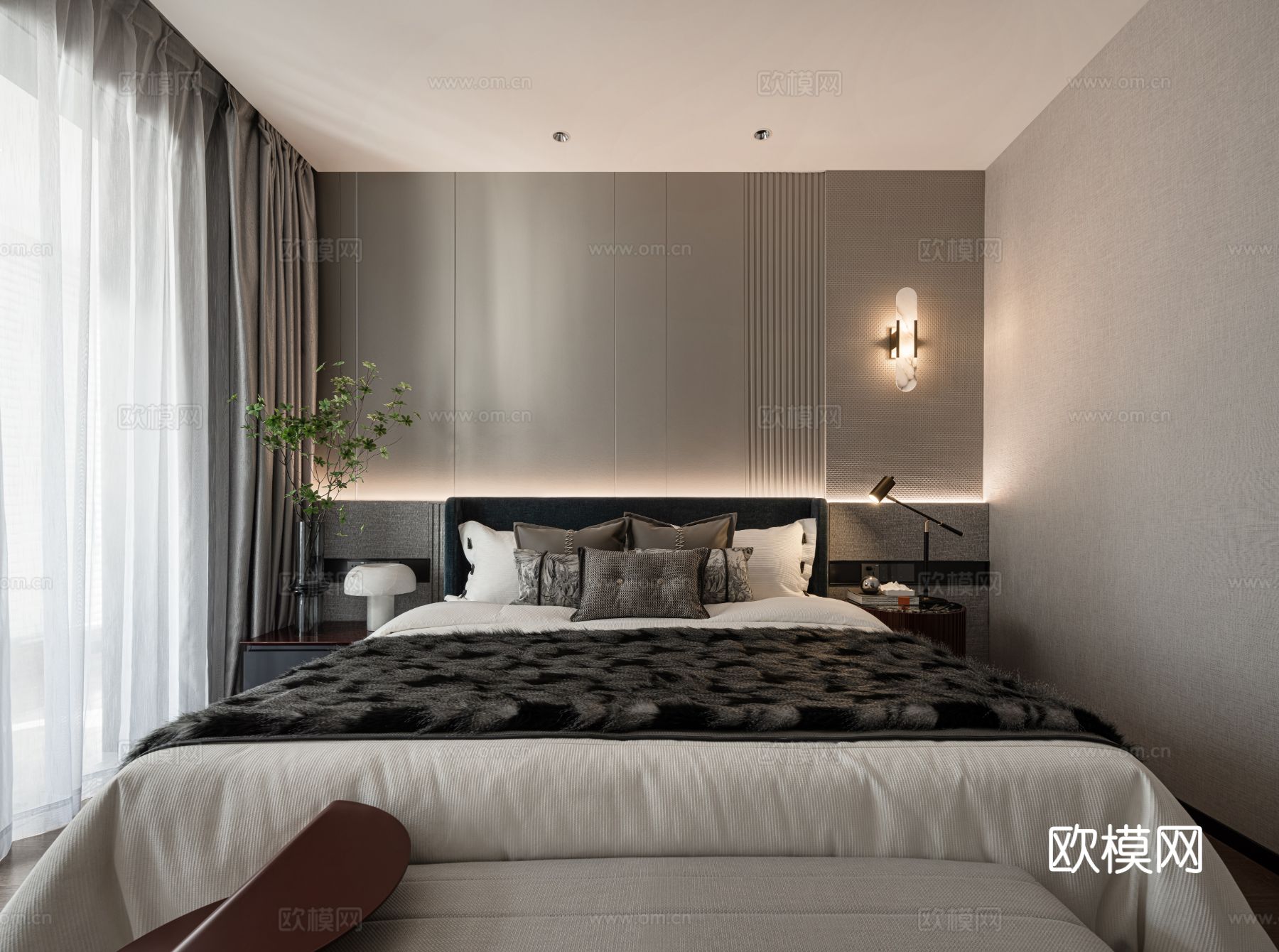 现代宋代美学家装效果图卧室客厅餐厅 高级灰极简设计中式效果图下载（渲染图13）