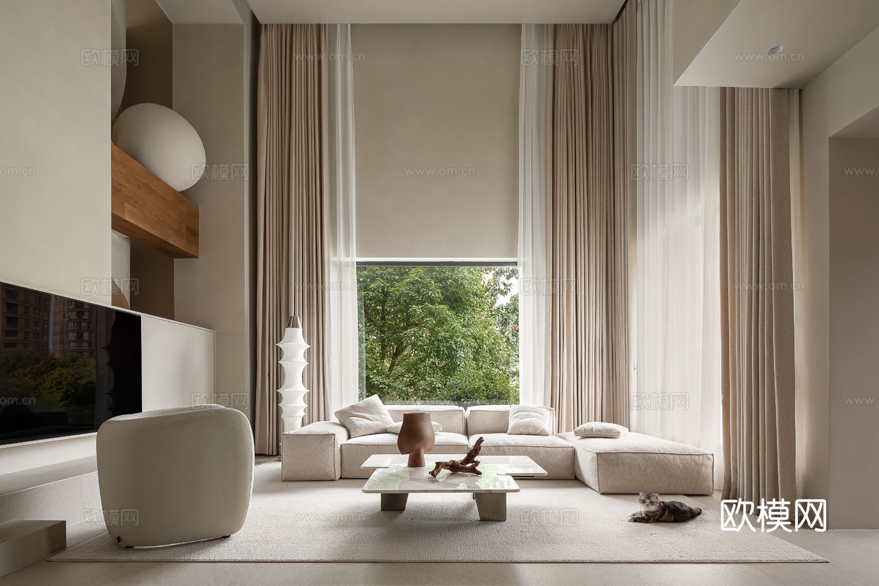 侘寂家装设计 客厅卧室餐厅 高级灰 极简设计效果图下载（渲染图3）