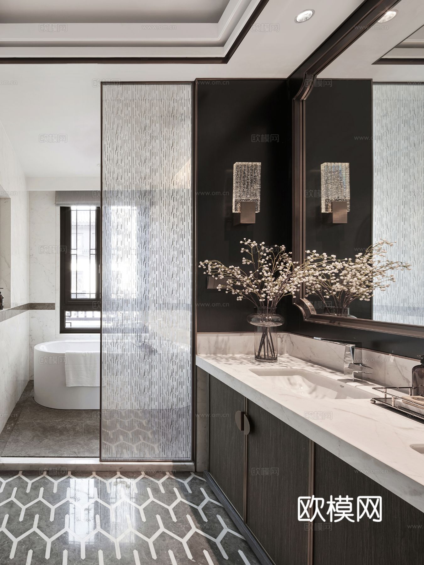 新中式家装效果图卧室客厅餐厅 高级灰极简设计高级灰效果图下载（渲染图5）