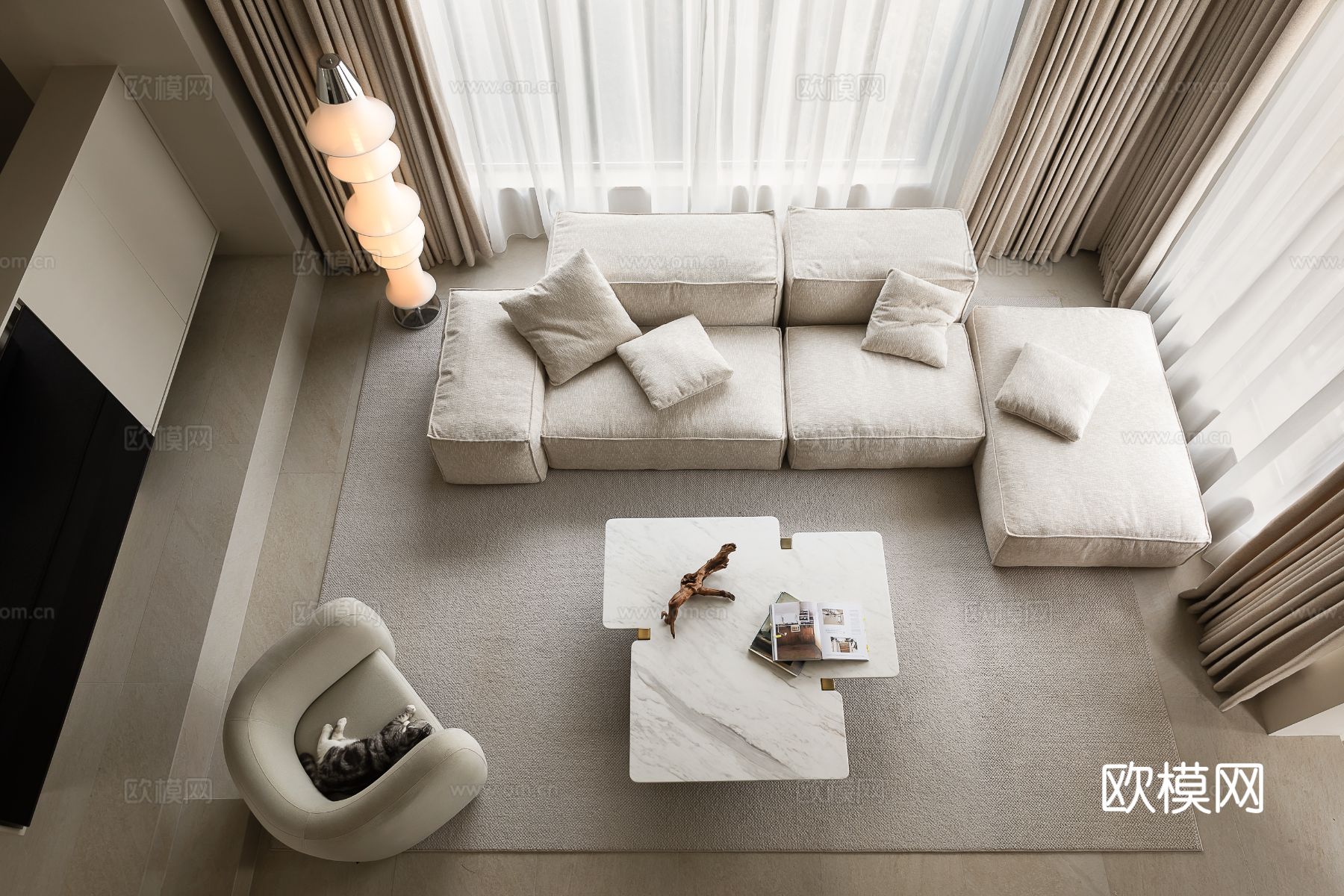 侘寂家装设计 客厅卧室餐厅 高级灰 极简设计效果图下载（渲染图11）