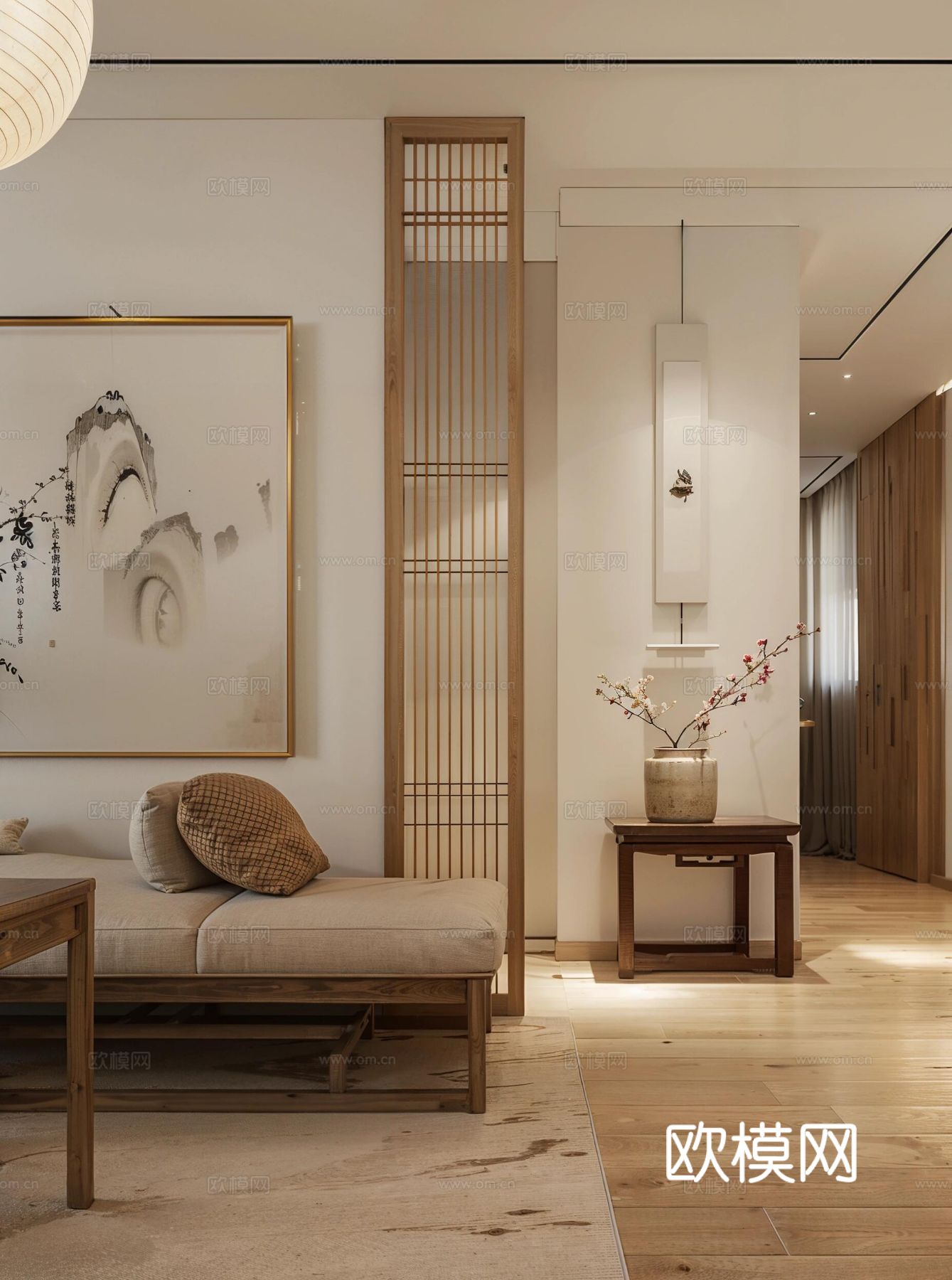 现代宋代美学家装效果图卧室客厅餐厅 高级灰极简设计中式效果图下载（渲染图3）