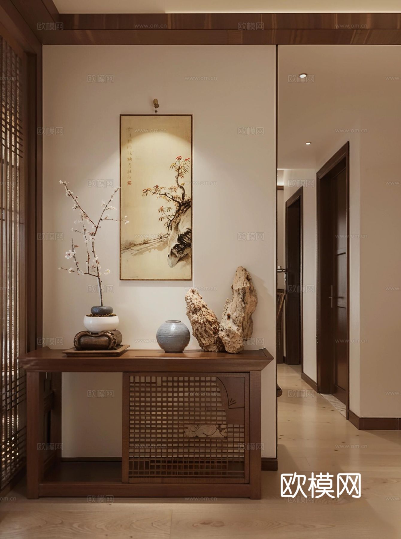 现代宋代美学家装效果图卧室客厅餐厅 高级灰极简设计中式效果图下载（渲染图5）