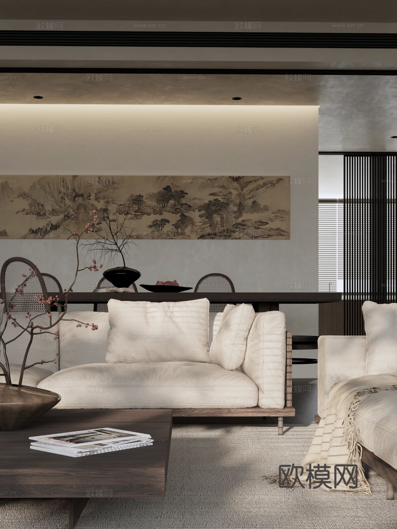 现代宋代美学家装效果图卧室客厅餐厅 高级灰极简设计中式效果图下载（渲染图5）