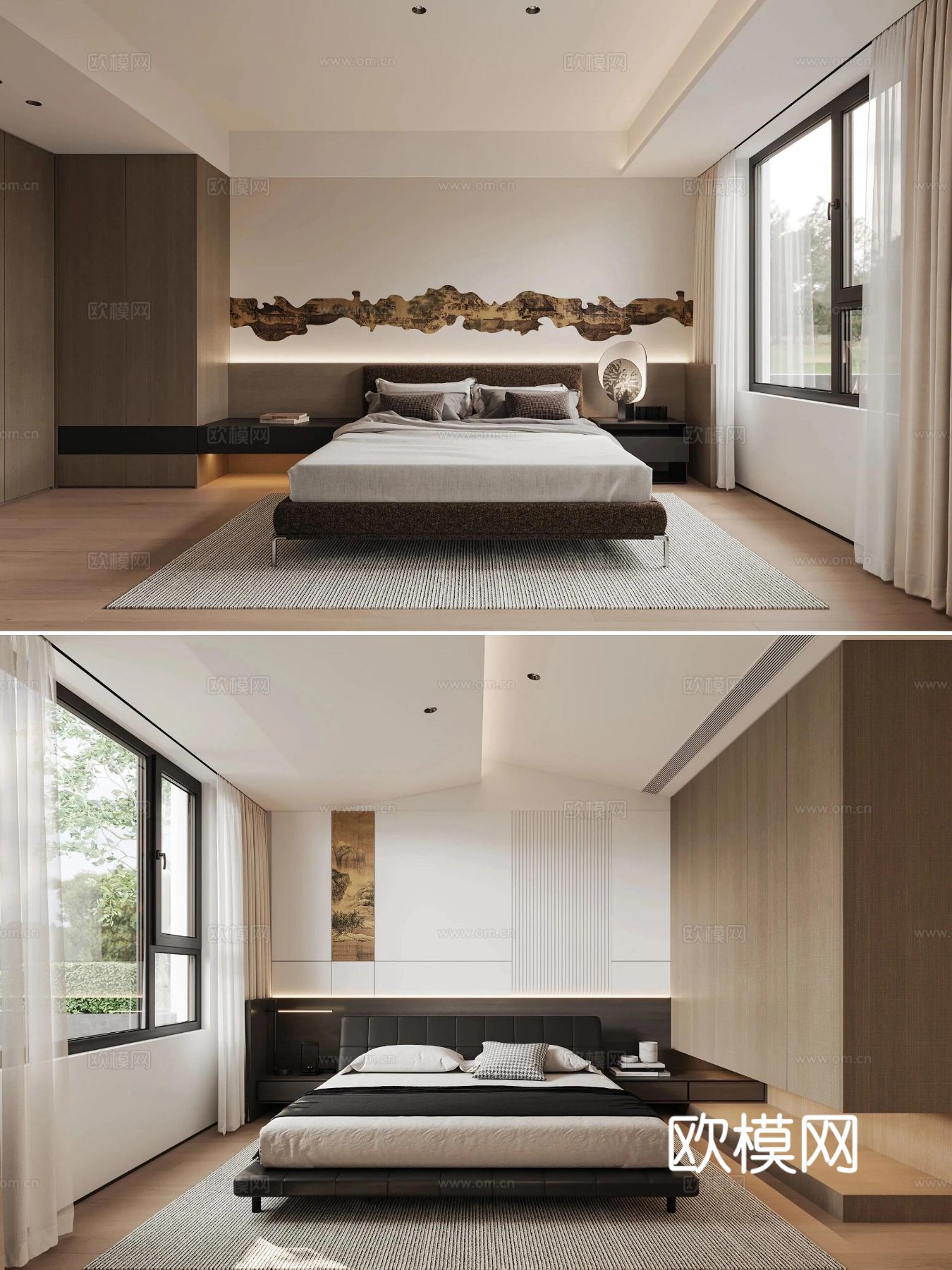 现代宋代美学家装效果图卧室客厅餐厅 高级灰极简设计中式效果图下载（渲染图6）