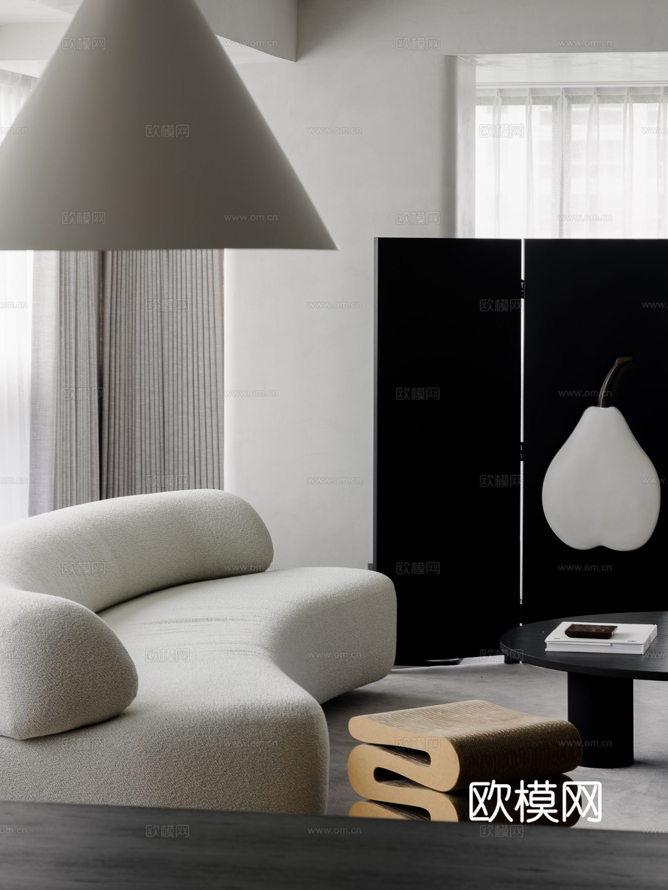 现代宋代美学家装效果图卧室客厅餐厅 高级灰极简设计中式效果图下载（渲染图6）