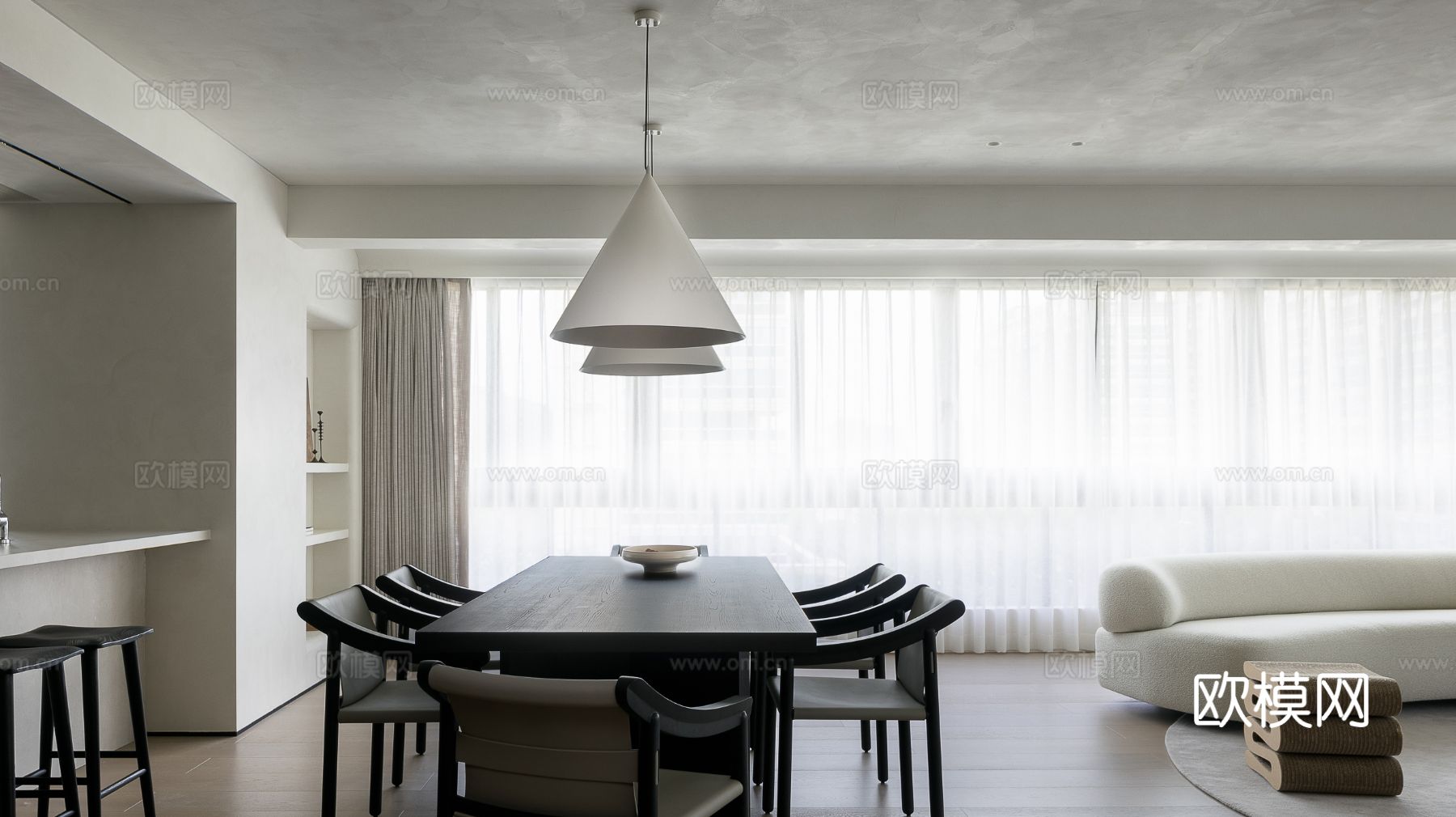 现代宋代美学家装效果图卧室客厅餐厅 高级灰极简设计中式效果图下载（渲染图10）