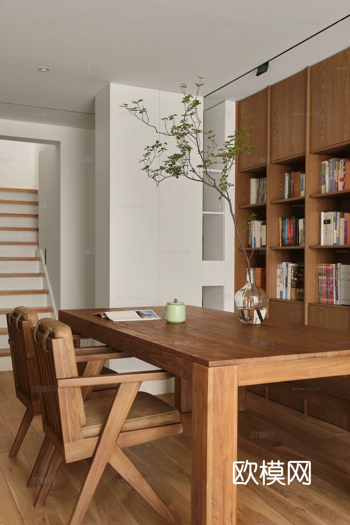 原木风家装设计客厅卧室餐厅 高级灰  极简效果图下载（渲染图1）