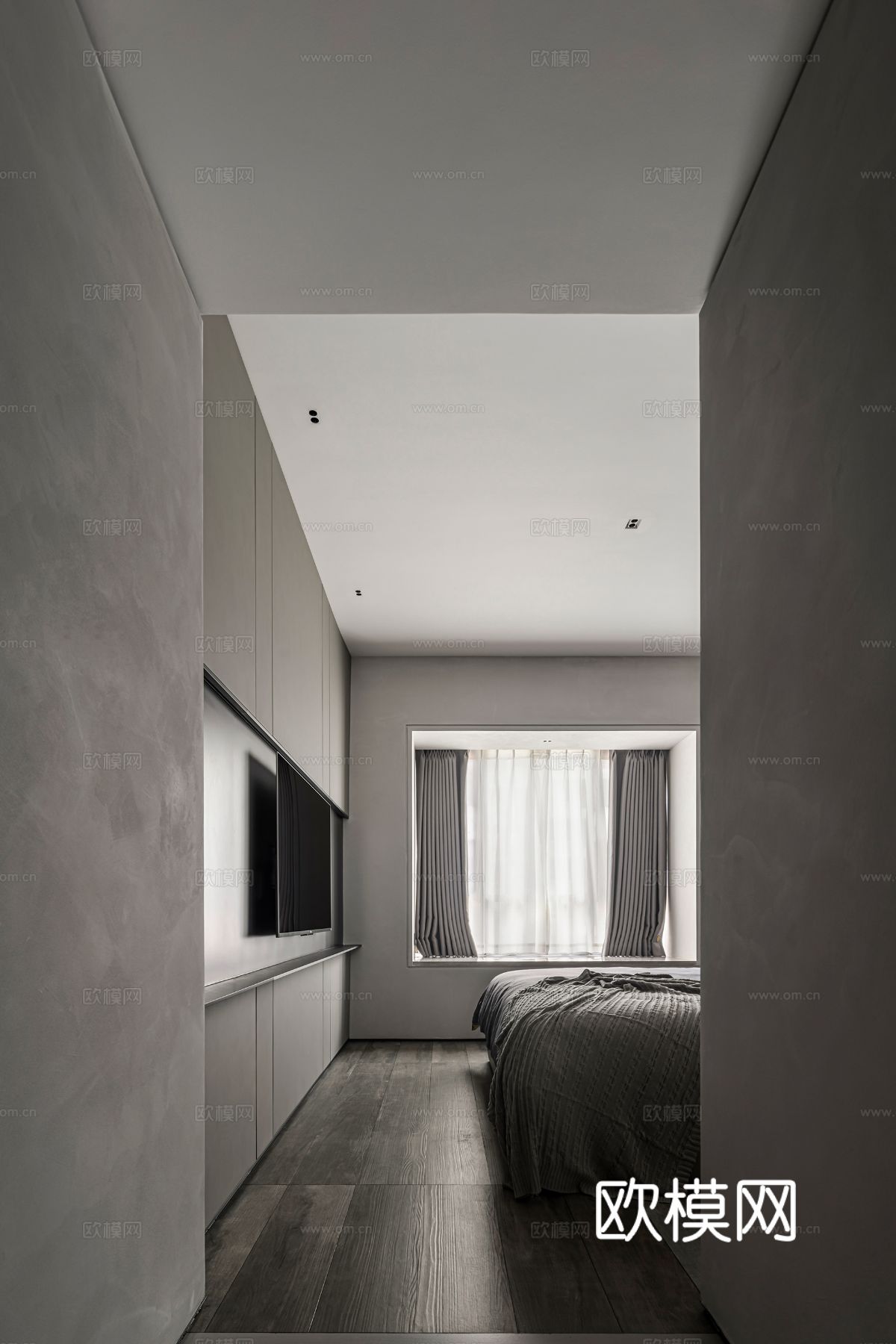 现代侘寂家装设计 客厅卧室餐厅 高级灰 极简设计效果图下载（渲染图1）