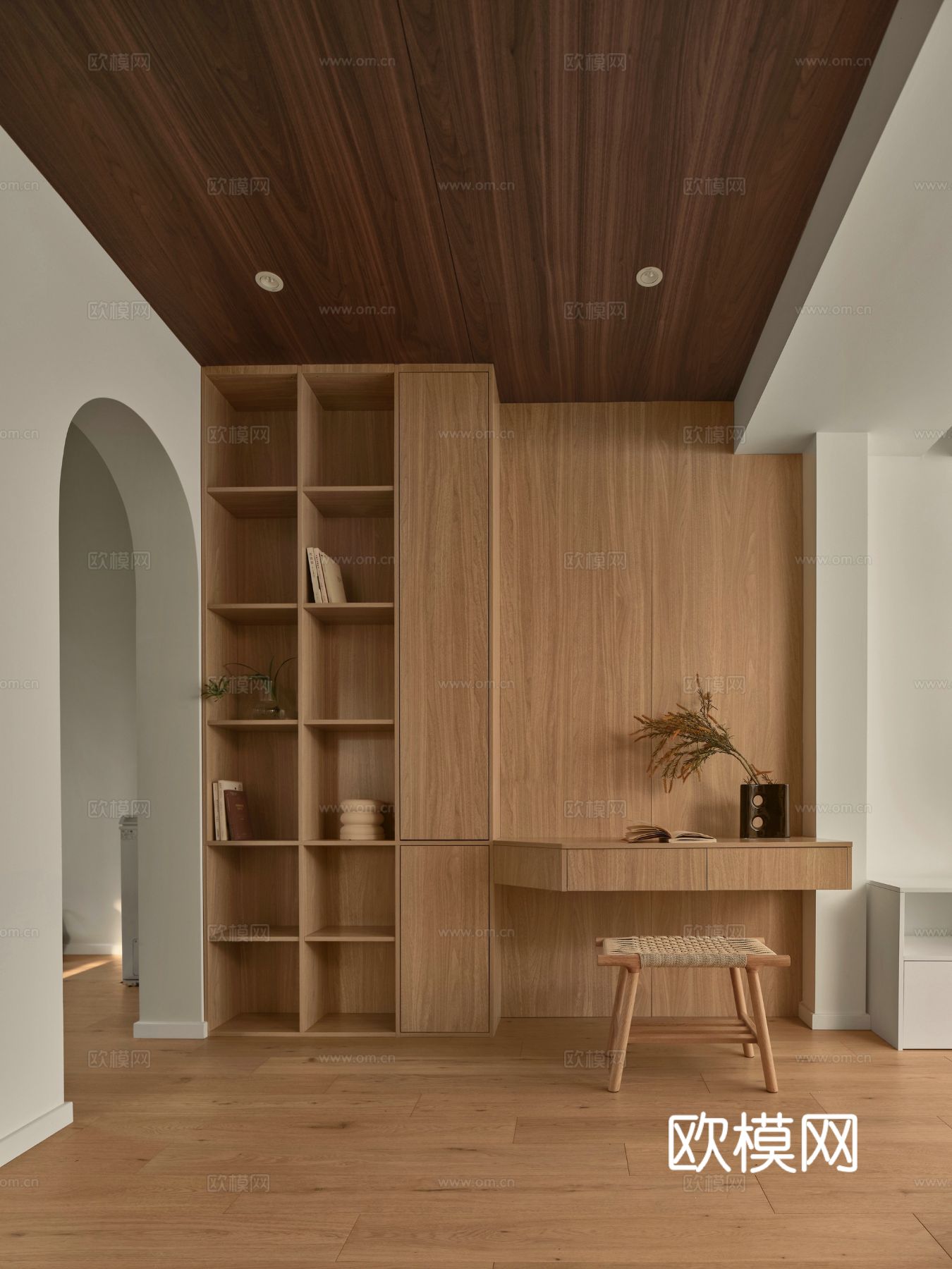 原木风家装设计客厅卧室餐厅 高级灰  极简效果图下载（渲染图3）