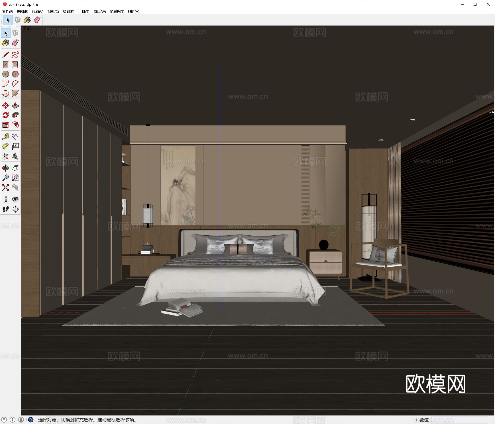 新中式宋氏卧室 禅意卧室床具床柜 新中式衣柜悬浮柜 新中式落su模型