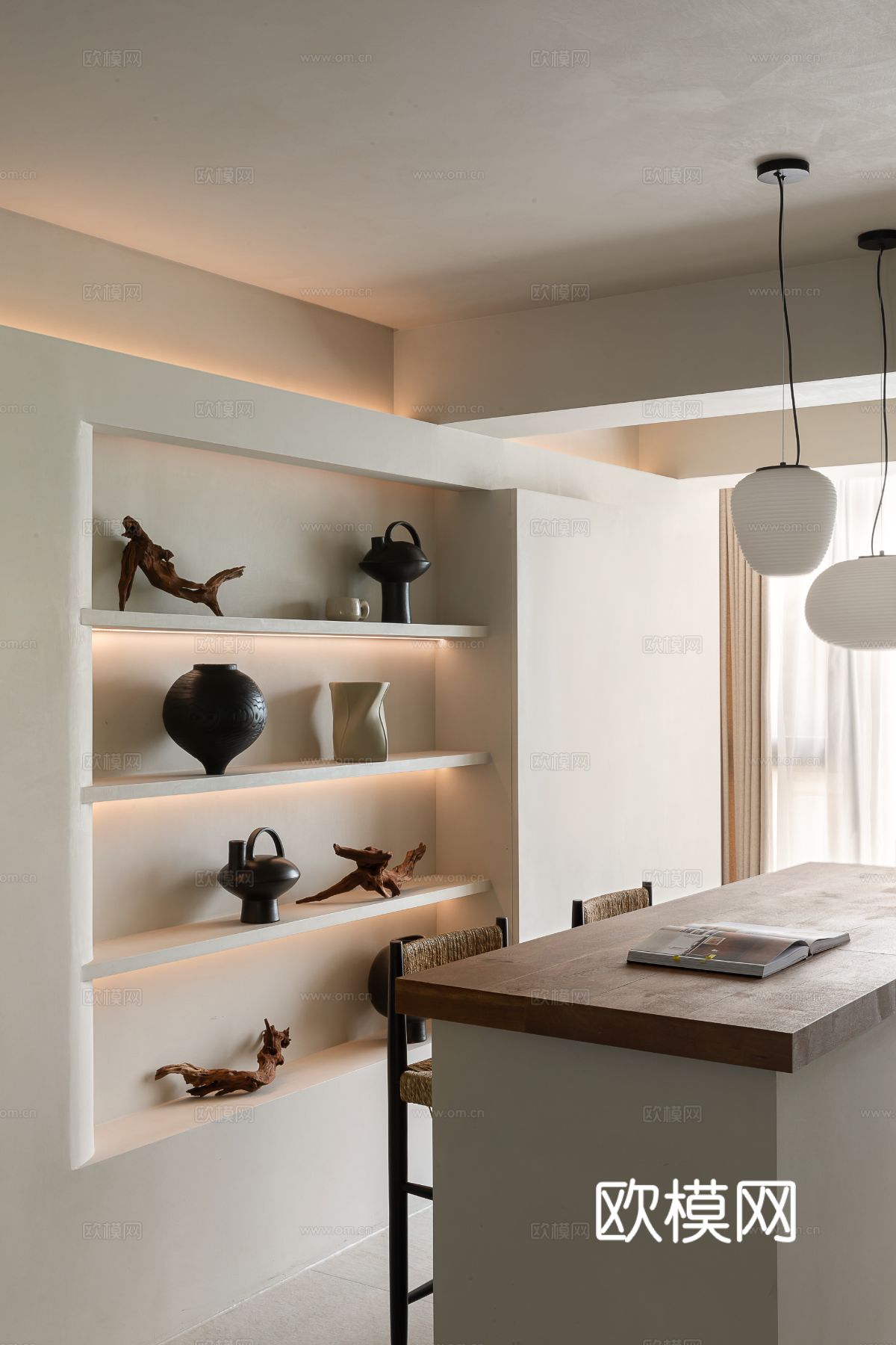 侘寂家装设计 客厅卧室餐厅 高级灰 极简设计效果图下载（渲染图10）