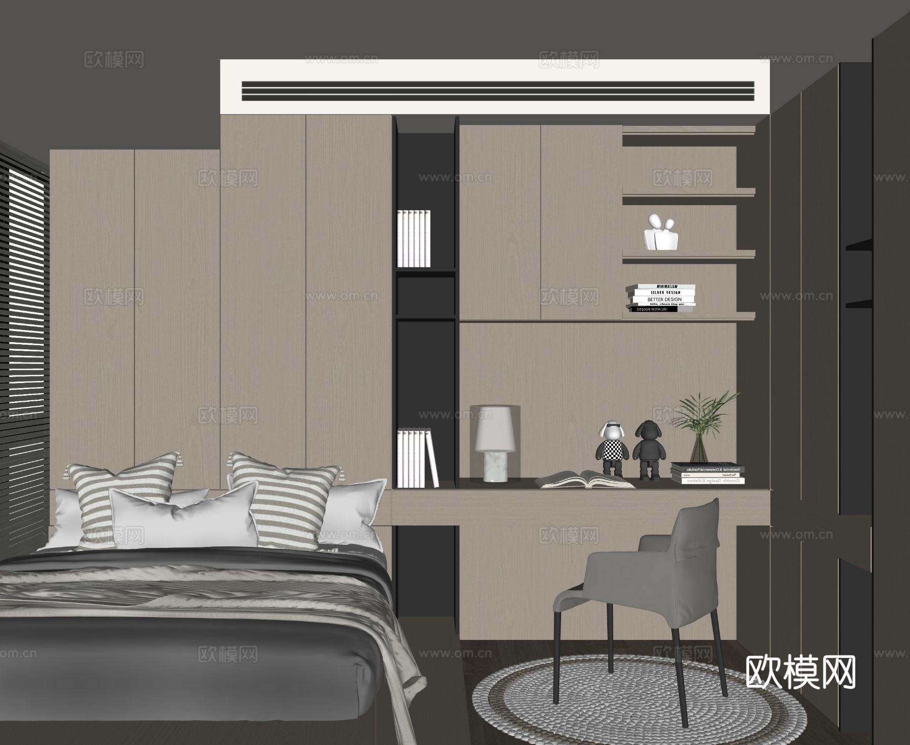 现代榻榻米卧室su模型