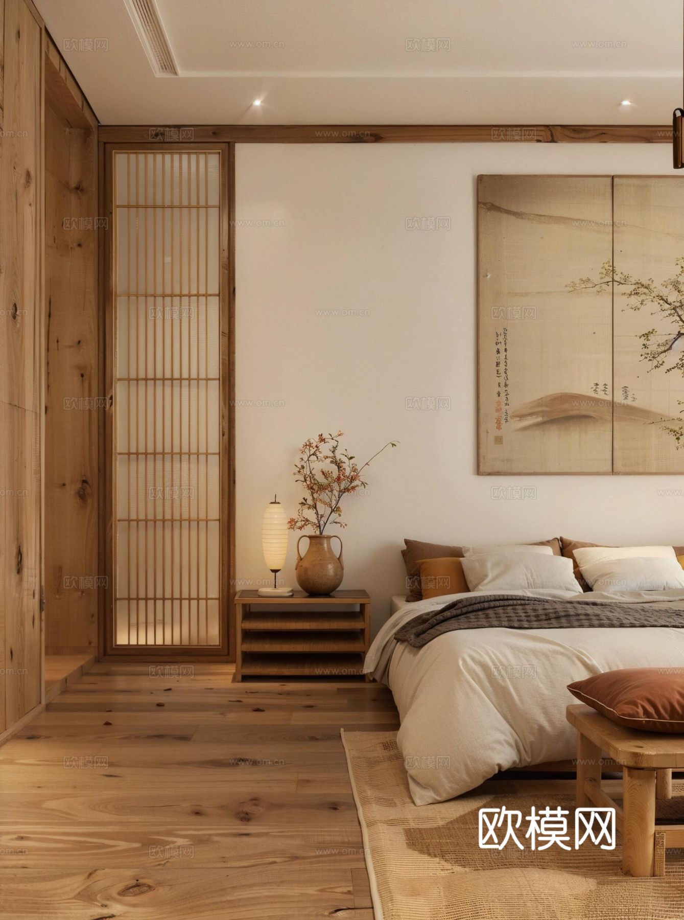 现代宋代美学家装效果图卧室客厅餐厅 高级灰极简设计中式效果图下载（渲染图6）