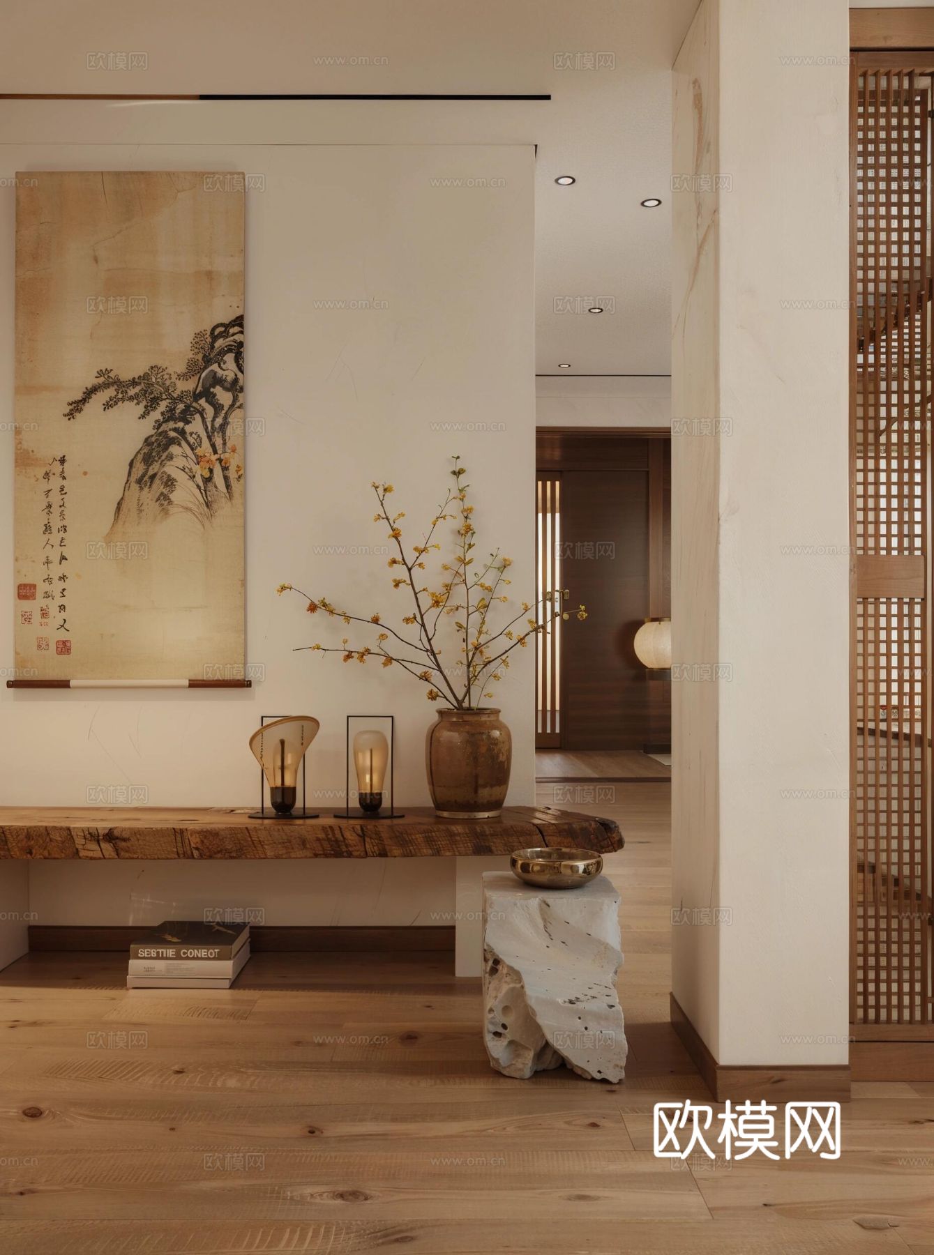 现代宋代美学家装效果图卧室客厅餐厅 高级灰极简设计中式效果图下载（渲染图8）