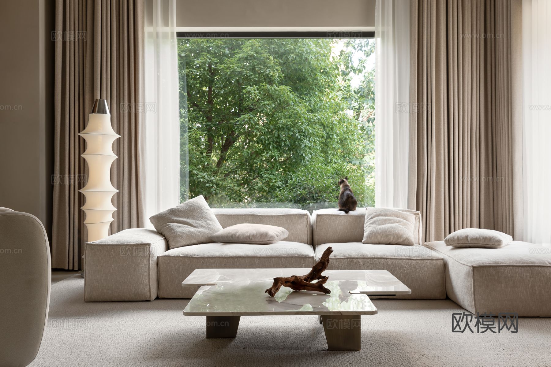 侘寂家装设计 客厅卧室餐厅 高级灰 极简设计效果图下载（渲染图1）