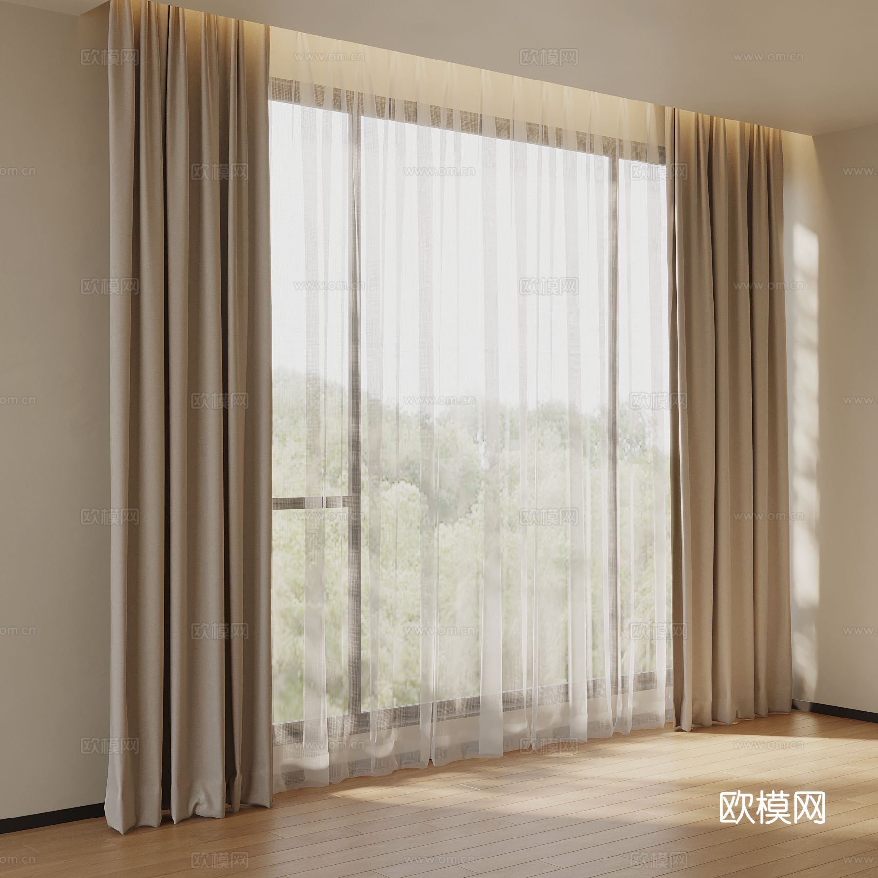 现代窗帘 布艺窗帘 纱帘su模型
