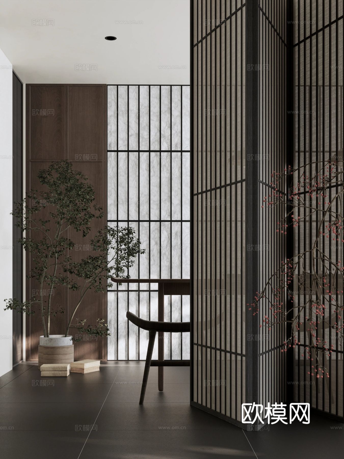 现代宋代美学家装效果图卧室客厅餐厅 高级灰极简设计中式效果图下载（渲染图2）