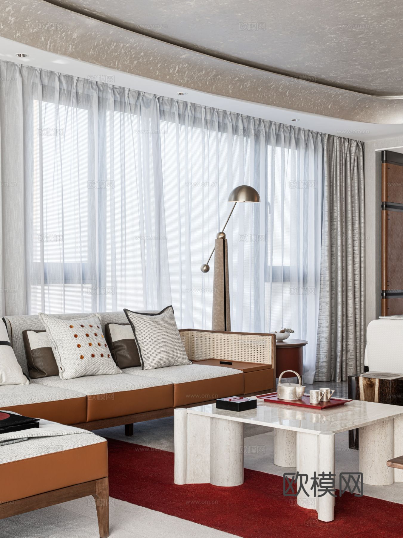 现代宋代美学家装效果图卧室客厅餐厅 高级灰极简设计中式效果图下载（渲染图2）