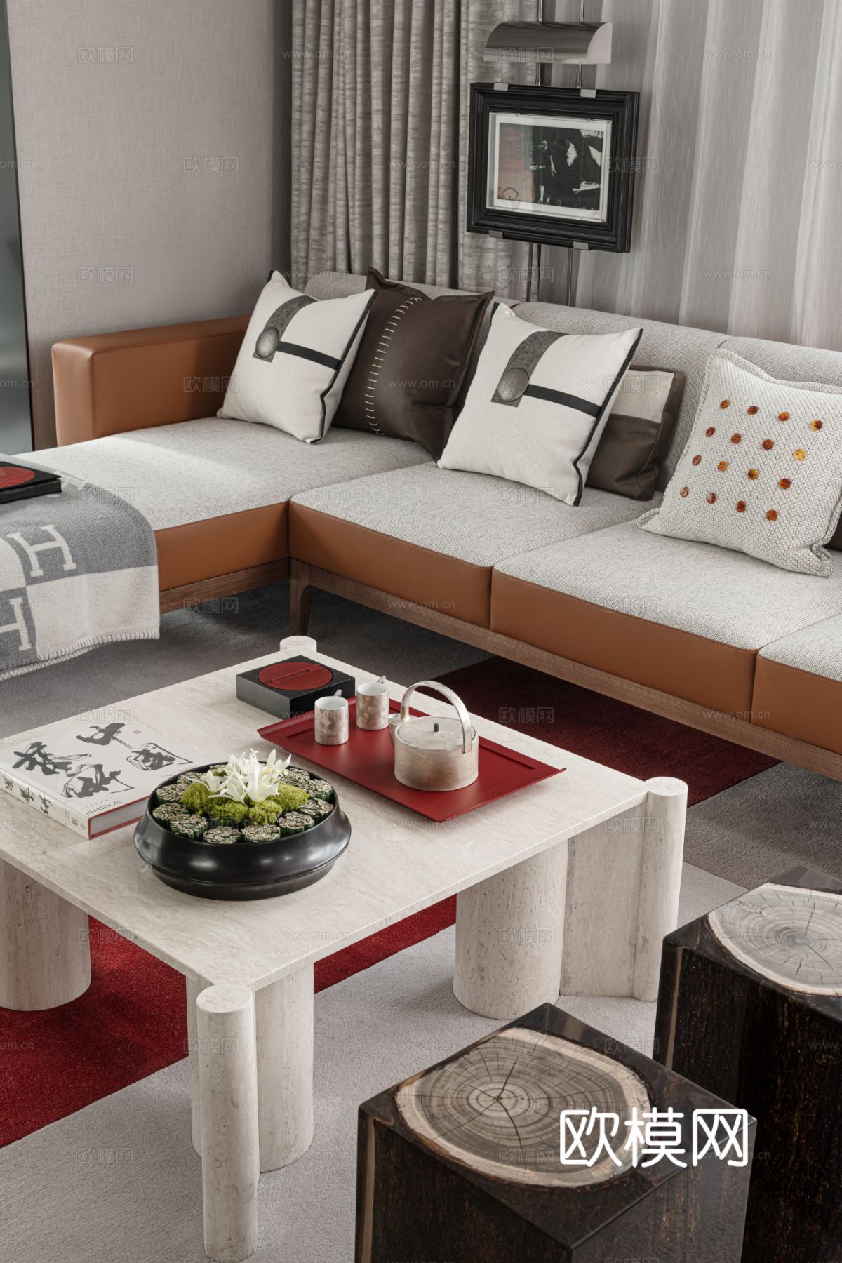 现代宋代美学家装效果图卧室客厅餐厅 高级灰极简设计中式效果图下载（渲染图3）