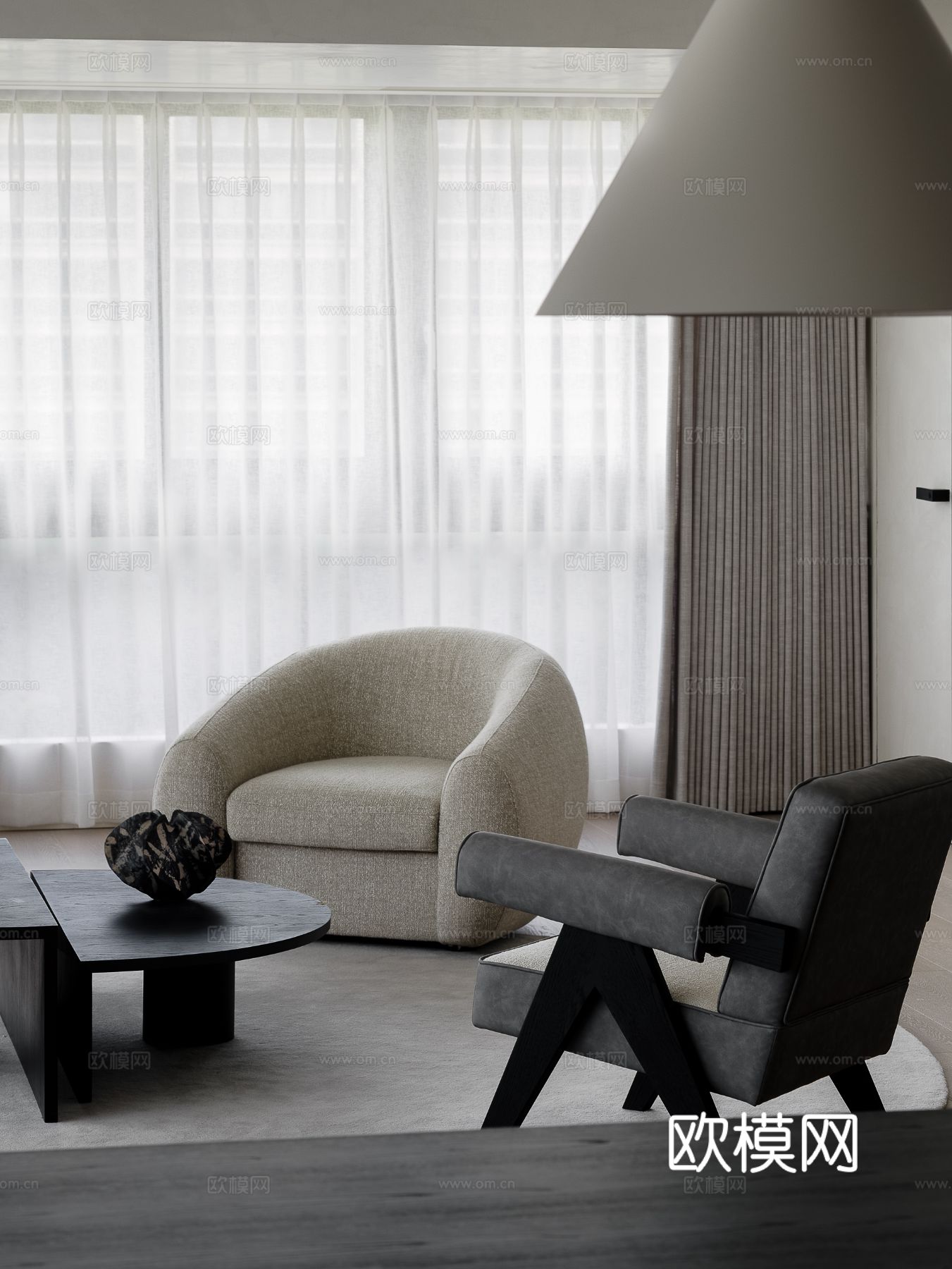 现代宋代美学家装效果图卧室客厅餐厅 高级灰极简设计中式效果图下载（渲染图4）