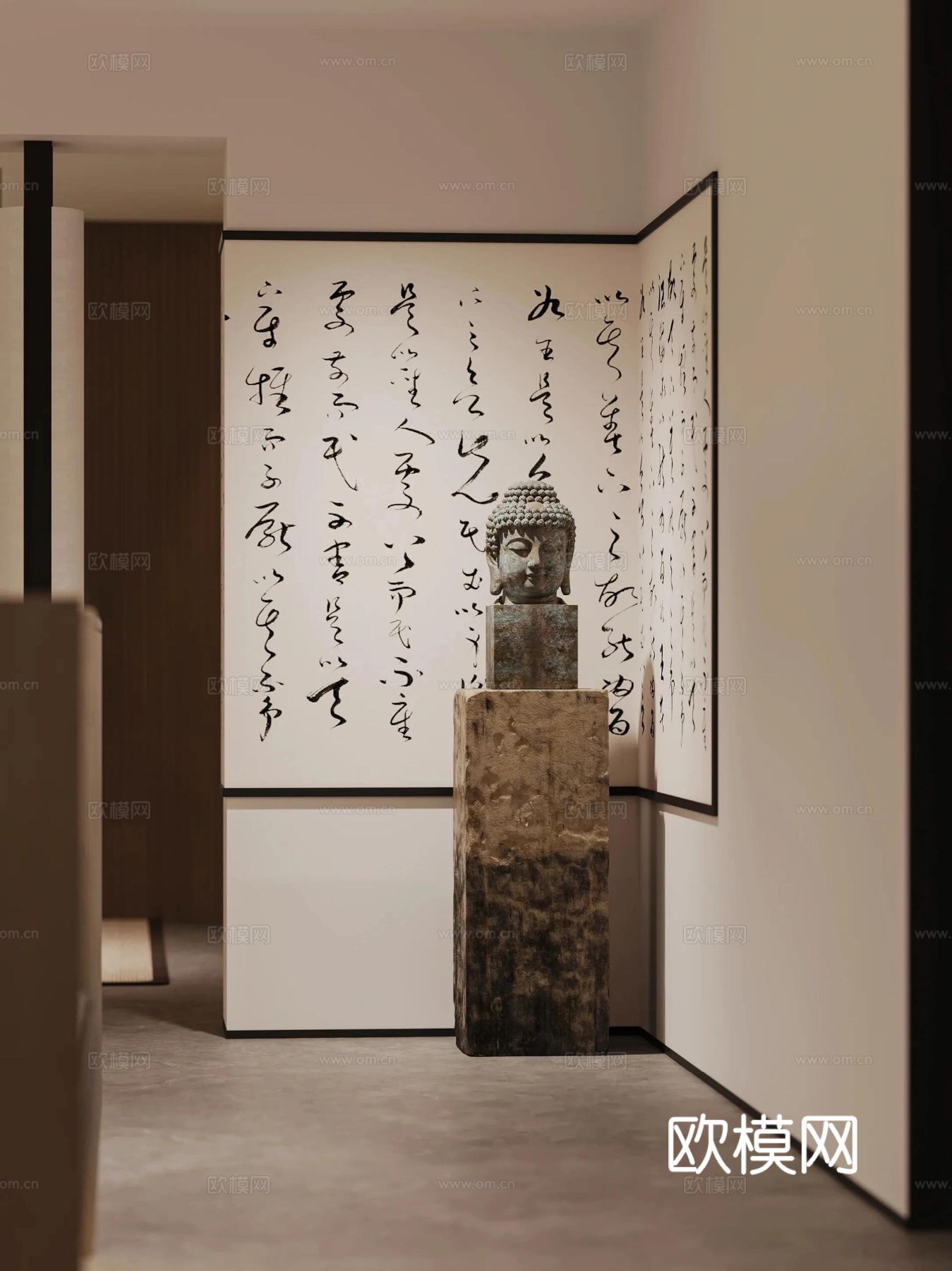 现代宋代美学家装效果图卧室客厅餐厅 高级灰极简设计中式效果图下载（渲染图2）