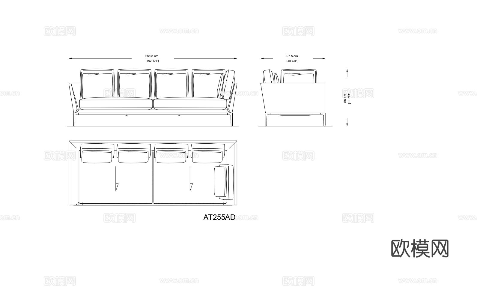 222款 B&B Italia 沙发CAD三视图