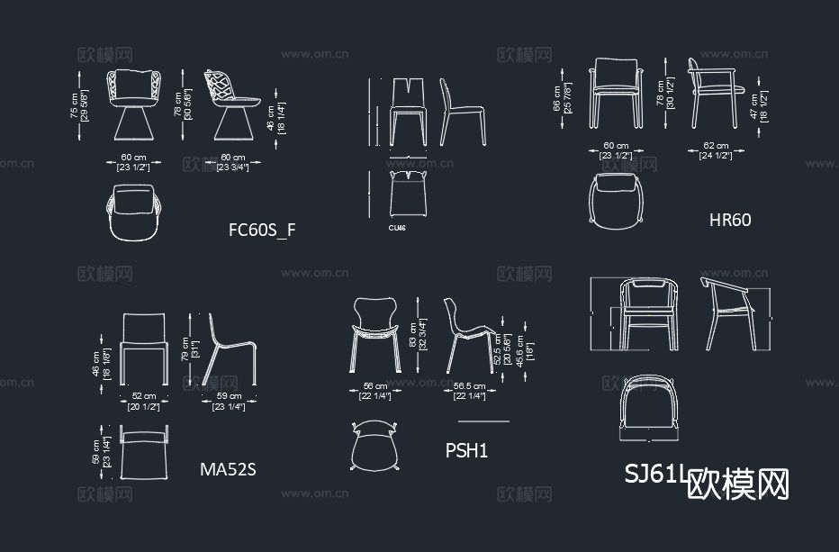 B&B Italia 品牌家具 22款椅子CAD三视图