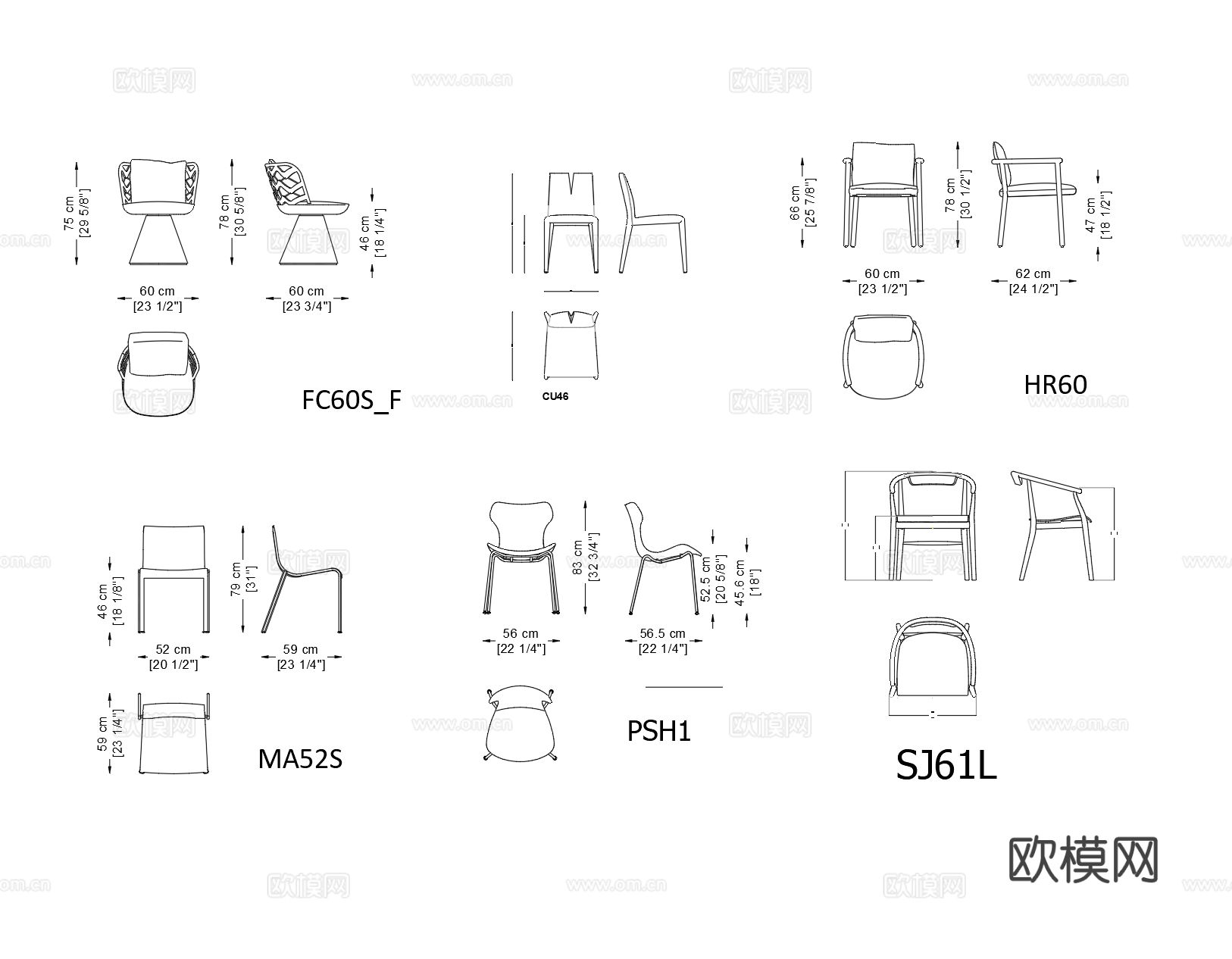 B&B Italia 品牌家具 22款椅子CAD三视图