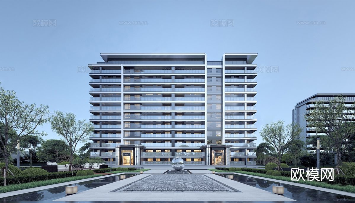现代高层住宅 洋房su模型