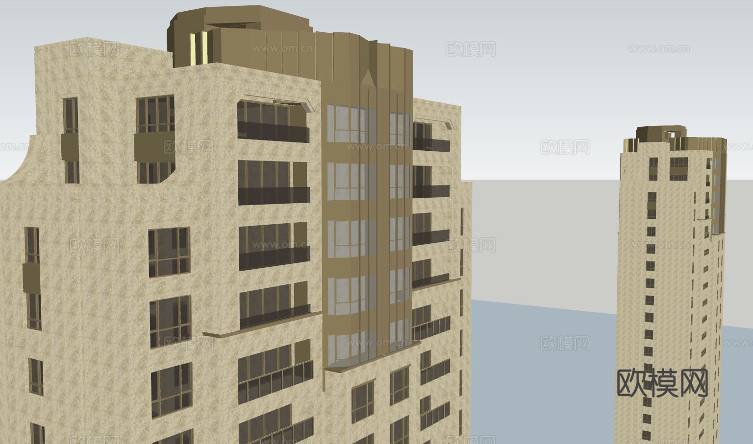 新古典高层公寓楼su模型下载（渲染图4）