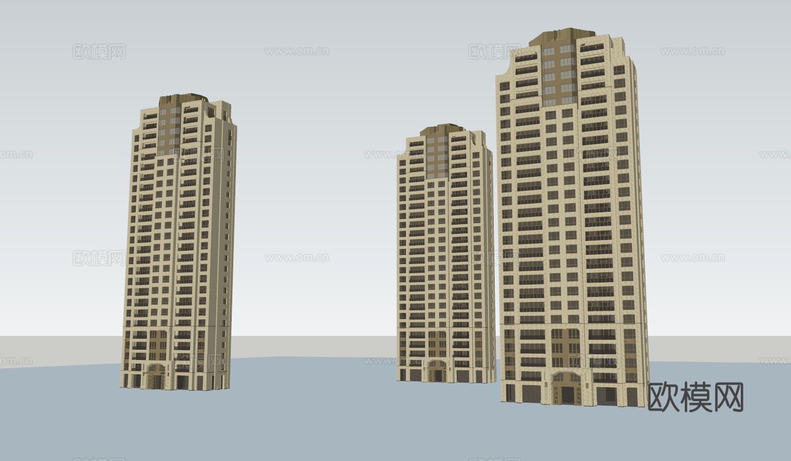 新古典高层公寓楼su模型下载（渲染图1）
