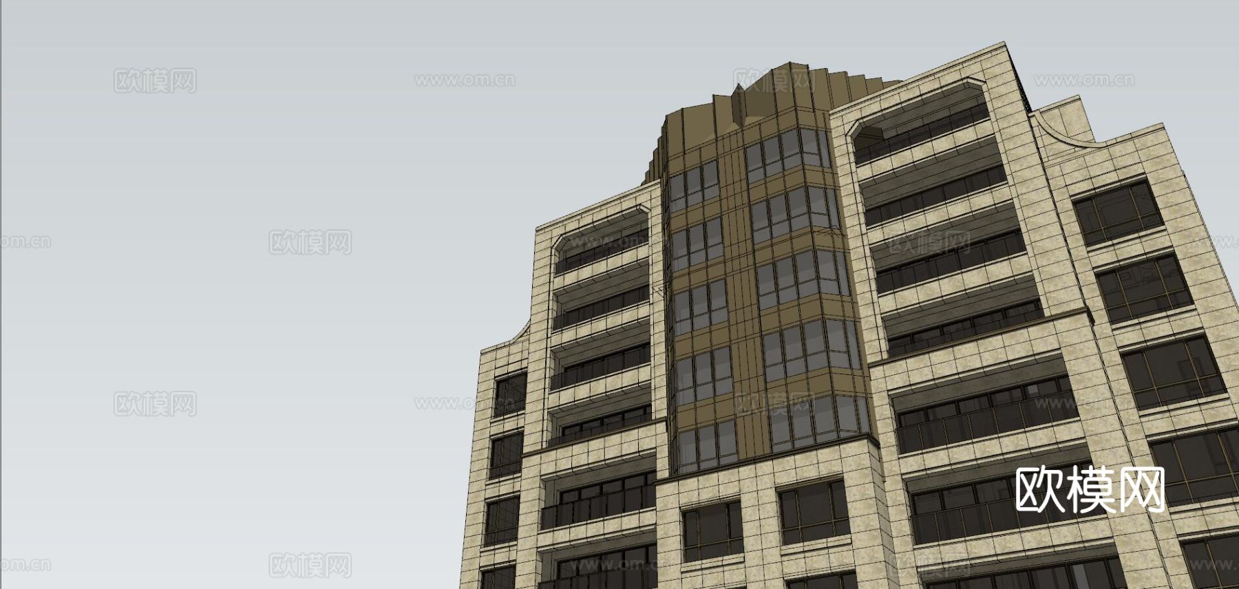 新古典高层公寓楼su模型下载（渲染图3）