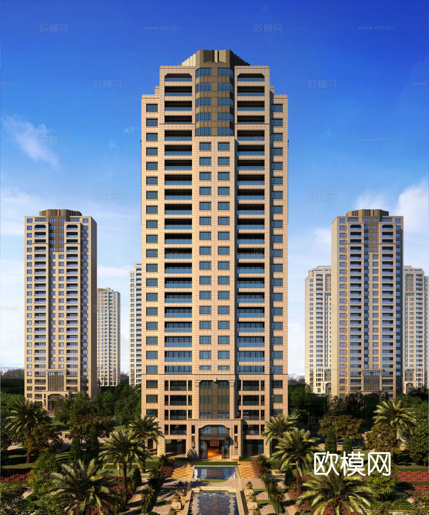 新古典高层公寓楼su模型下载（渲染图2）