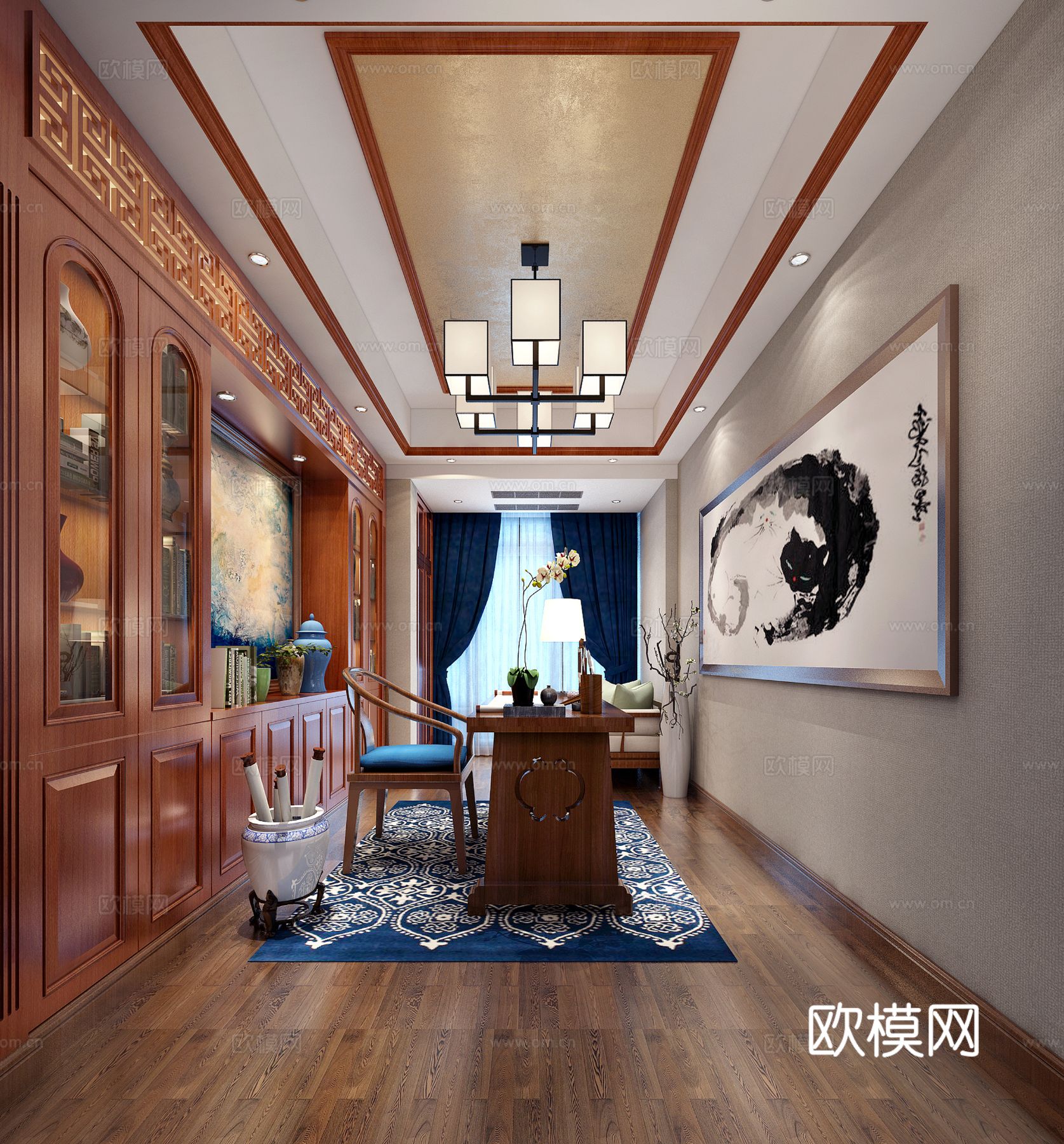 200平方新中式豪宅效果图下载（渲染图4）