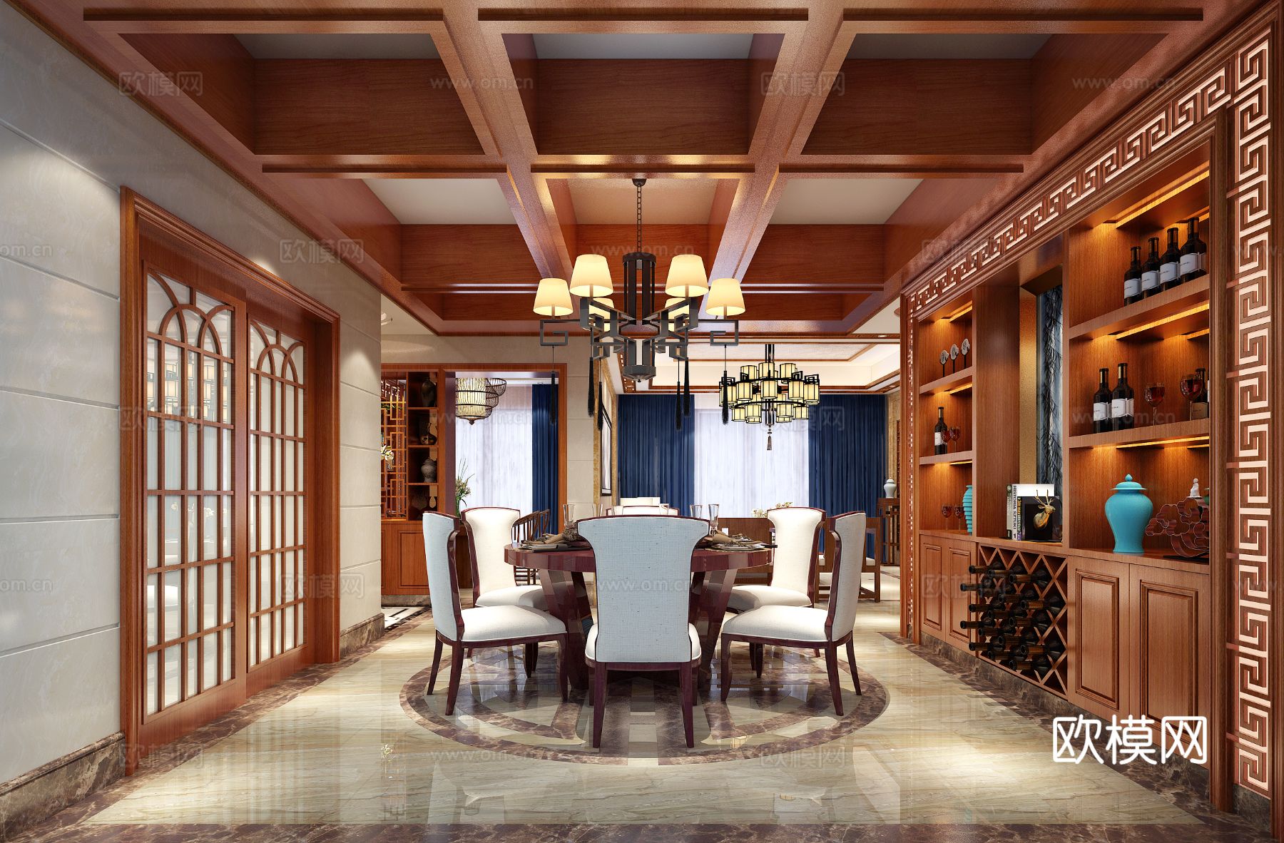 200平方新中式豪宅效果图下载（渲染图2）