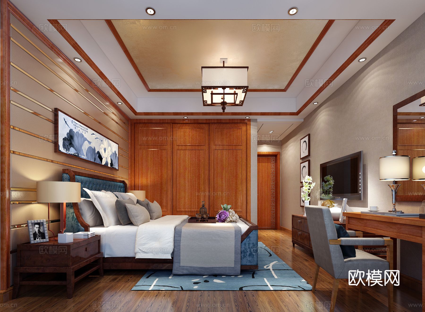 200平方新中式豪宅效果图下载（渲染图3）