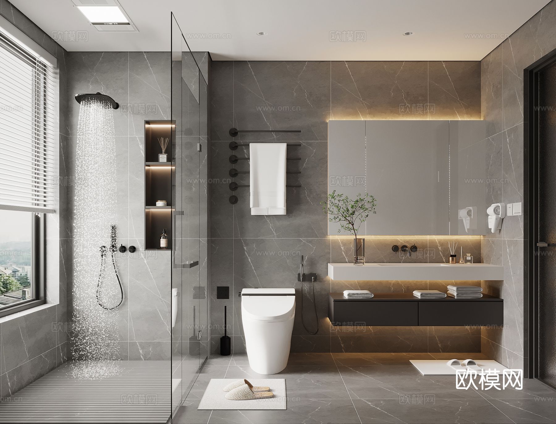 现代简约卫生间 浴室柜 马桶 花洒3d模型下载